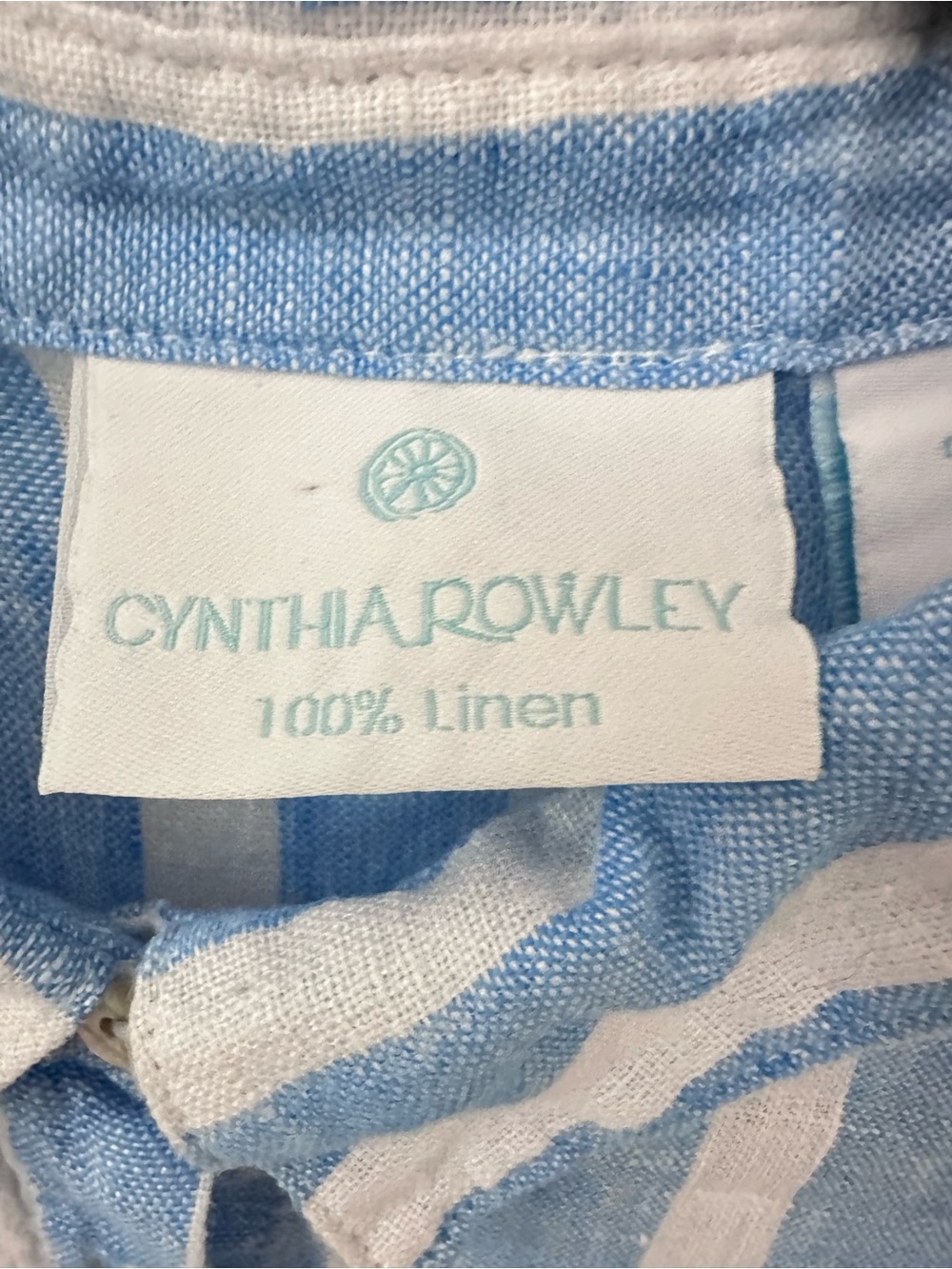 Cynthia Rowley M Linen blue-white stripe long sleeve cottagecore coastal blouse - Picture 5 of 13